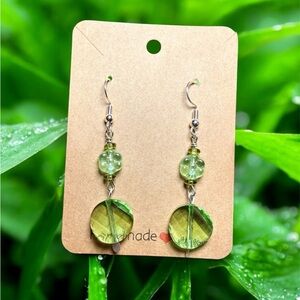 Green Czech Glass Flower + Faceted Crystal Drop Dangle Earrings | Hypoallergenic